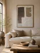 Modern textured geometric wall art with beige plaster surface and dark taupe ribbed forms