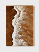 Hand-painted terracotta and white textured coastal wall art with foaming ocean waves by Maya Lin