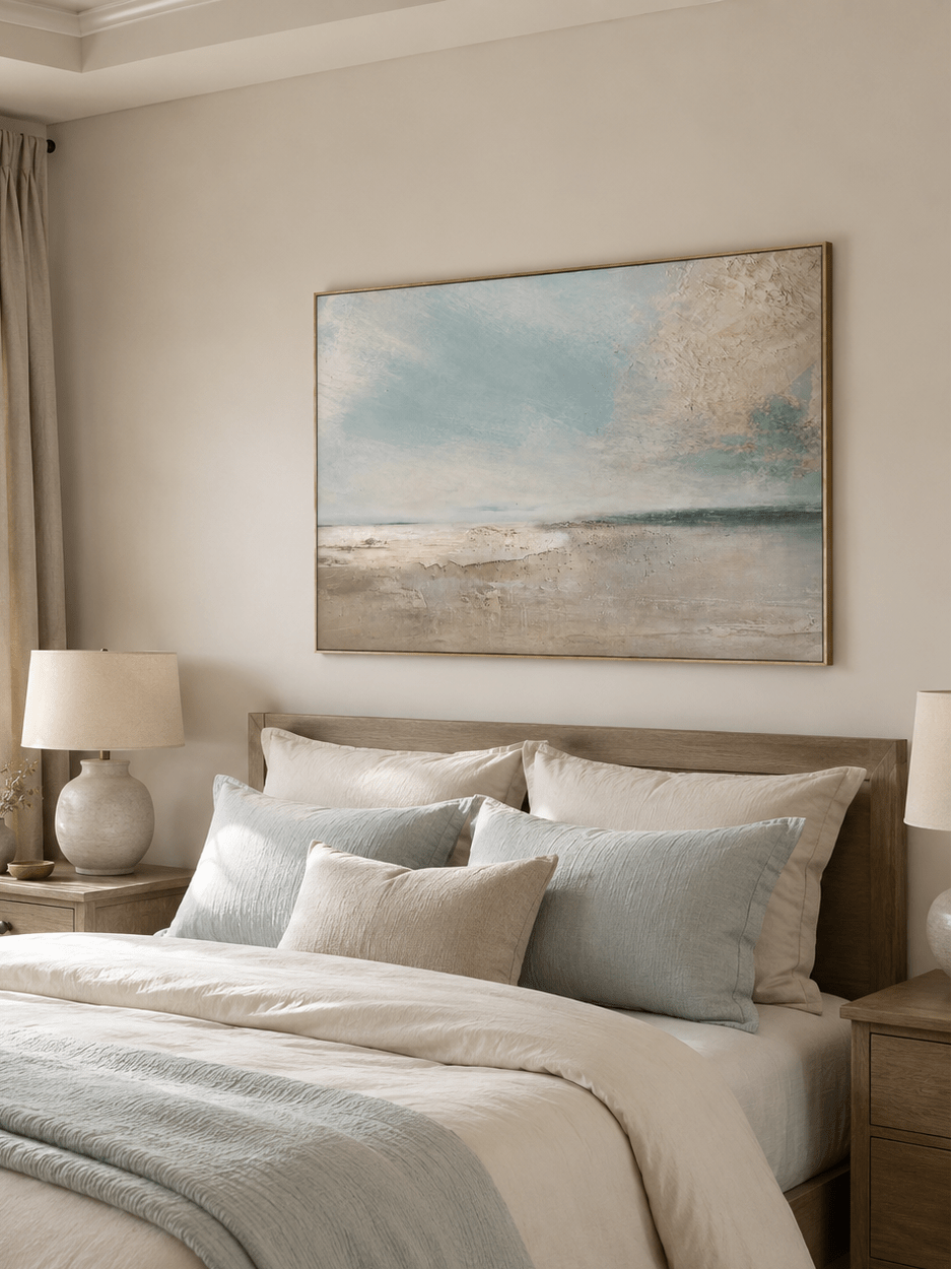 Neutral beach wall art for modern coastal interiors