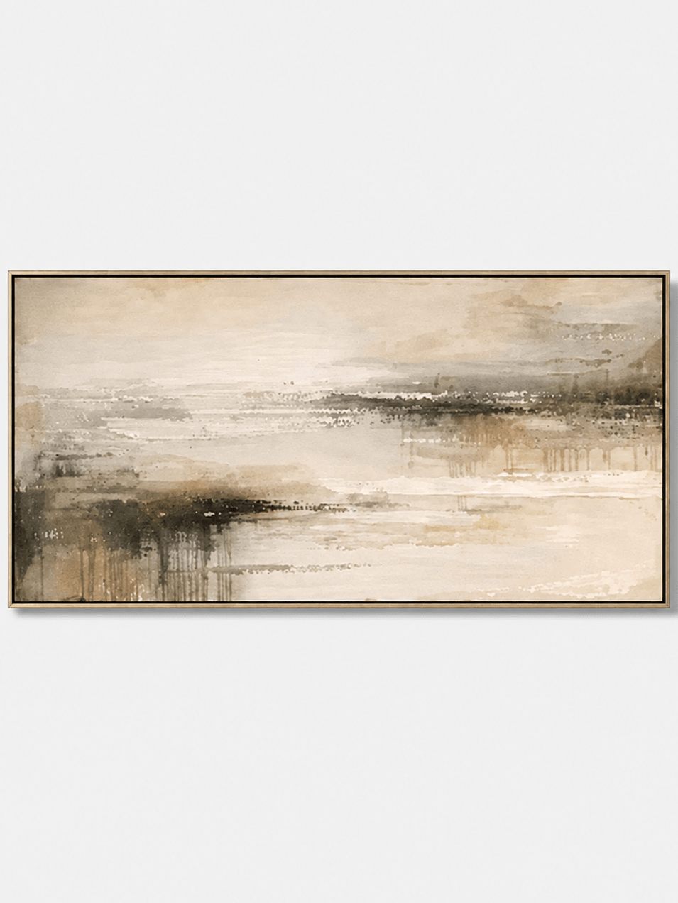 Neutrales abstraktes Landschaftsbild – Neblige Gezeitenlandschaft, handgemaltes Bild auf Leinwand