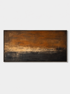 Hand-painted burnt orange and black abstract wall art with a textured panoramic horizon by Akari Kobayashi