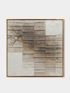 Hand-painted neutral textured geometric wall art with layered ivory, taupe and grey relief blocks by Eliot Vermeer