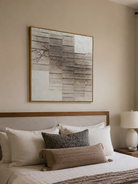 Neutral architectural wall art with layered rectangular plaster texture