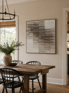 Square geometric abstract painting in ivory, greige and taupe