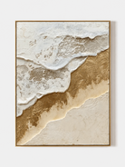 White and gold textured ocean waves wall art by Leo Liang on a clean white background