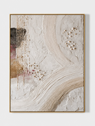 Ivory textured abstract wall art with flowing curved lines and raised details on a white background