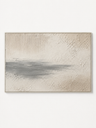 Hand painted wabi sabi textured wall art with neutral beige surface and soft grey horizon by Evelyn Li