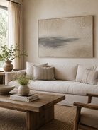 Minimalist textured wall art with beige plaster texture and soft grey horizontal detail