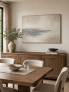Hand painted beige and grey horizontal canvas art by Evelyn Li