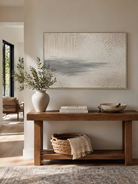 Organic modern wall art with plaster texture and minimalist grey horizon