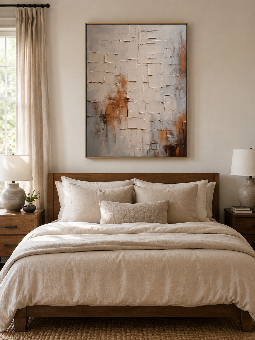 Hand painted earth tone canvas painting for living room, bedroom and entryway decor