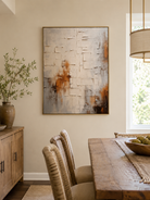 Neutral architectural wall art with raised geometric lines and plaster texture
