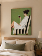 Modern woman wall art with sage green background and expressive impasto texture