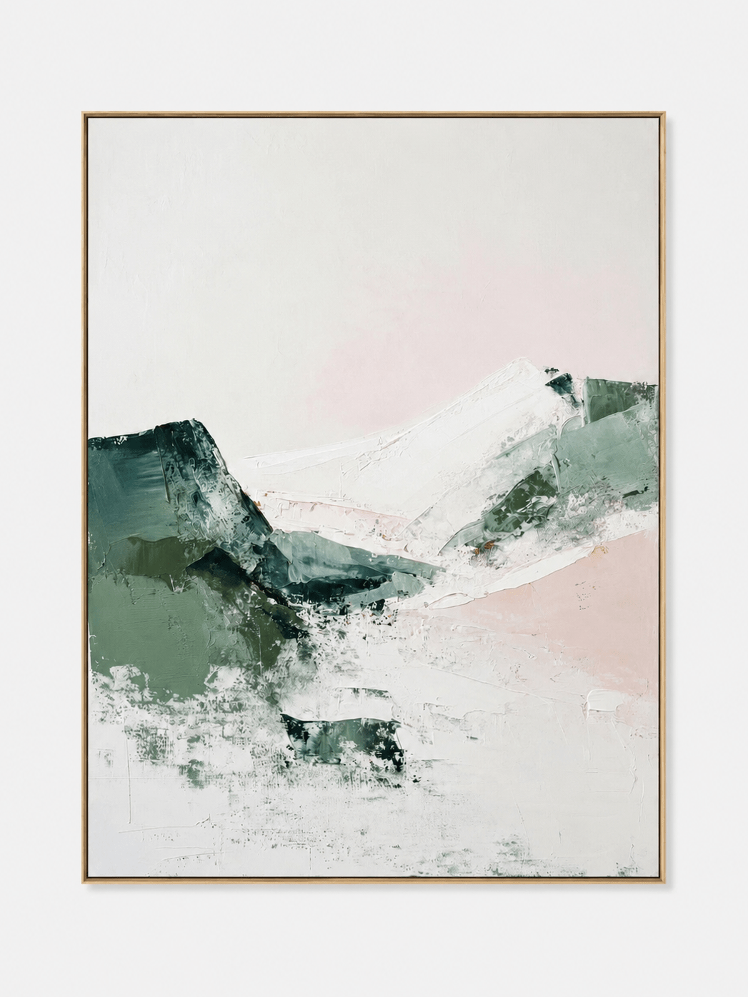 Hand-painted textured abstract mountain wall art in sage green, ivory and blush by Evelyn Li