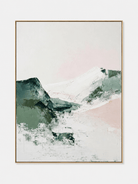 Hand-painted textured abstract mountain wall art in sage green, ivory and blush by Evelyn Li