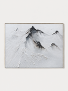 Hand-painted minimalist textured snow mountain wall art in white, gray and black by Evelyn Li