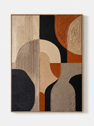 Textured geometric abstract wall art in terracotta, black and beige by Lucien Hoffmann on a white background