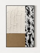 Hand-painted textured abstract wall art in ivory, camel brown, black and white by Eliot Vermeer on a white background