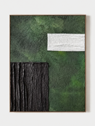 Hand-painted green textured abstract wall art in forest green, black and white by Eliot Vermeer