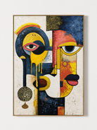 Hand-painted textured cubist abstract faces wall art by Kaelan Slate on a white background