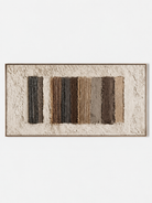 Hand-painted horizontal earth tone textured wall art with ivory brown taupe and charcoal geometric panels by Eliot Vermeer