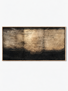 Hand-painted black and gold-toned textured abstract wall art with horizontal layered lines by Akari Kobayashi