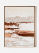 Hand-painted terracotta mountain landscape wall art in ivory blush beige and warm taupe by Evelyn Li