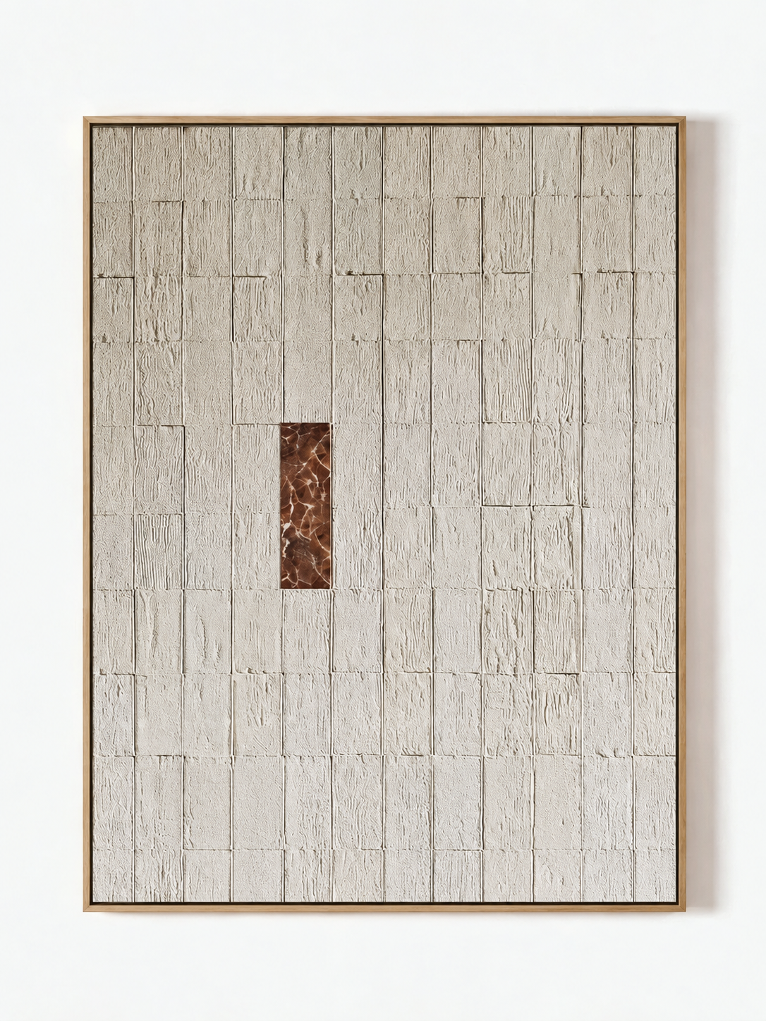 Hand-painted minimalist textured geometric abstract painting in ivory, cream and warm brown by Eliot Vermeer