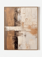 Hand-painted modern organic textured abstract painting in cream, beige and warm brown by Eliot Vermeer