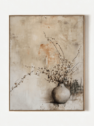 Hand-painted Wabi Sabi botanical vase painting with delicate branches in warm beige and cream by Eliot Vermeer