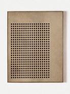 Hand-painted minimalist geometric dot grid painting in warm beige and dark brown by Eliot Vermeer