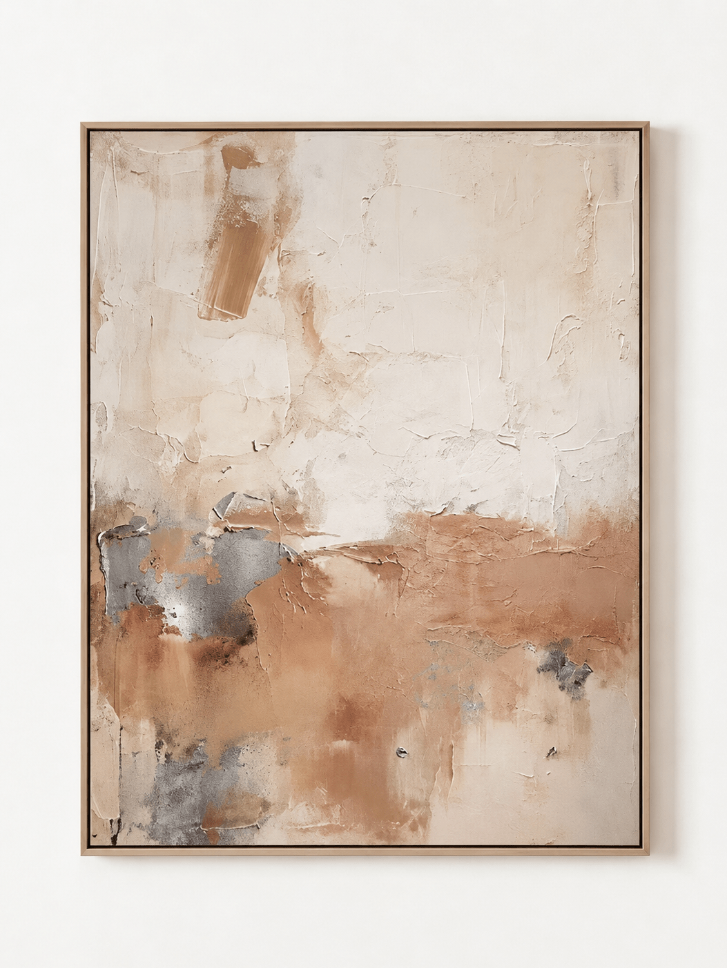 Hand-painted modern organic abstract painting in cream, blush beige, terracotta and gray by Akari Kobayashi
