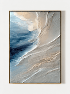 Hand-painted textured ocean wave painting in deep blue, ivory and stone gray by Leo Liang