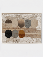 Hand-painted modern organic textured oval abstract painting in ivory, beige, ochre and charcoal by Eliot Vermeer