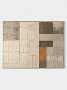 Hand-painted minimalist greige color block abstract painting in ivory, taupe and charcoal by Eliot Vermeer