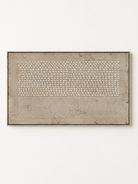 Hand-painted minimalist textured dot and line abstract painting in ivory and warm greige by Eliot Vermeer