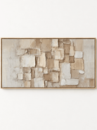 Hand-painted modern organic textured mosaic abstract painting in ivory, cream and beige by Lucien Hoffmann