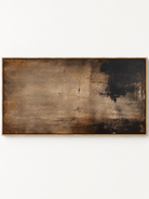 Hand-painted modern earth tone weathered abstract painting in warm brown and charcoal by Akari Kobayashi