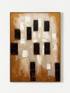 Hand-painted textured geometric wall art in ochre, ivory, dark brown and black by Eliot Vermeer