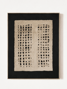 Hand-painted black and beige textured geometric wall art with sculptural ivory twin grid by Eliot Vermeer