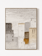 Hand-painted textured architectural wall art in ivory, cream, soft gray and ochre by Eliot Vermeer on a white background