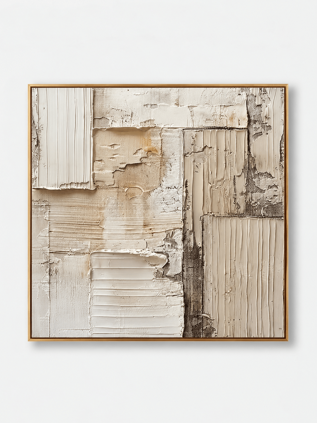Hand-painted neutral textured abstract wall art in ivory, cream, beige and weathered gray by Eliot Vermeer