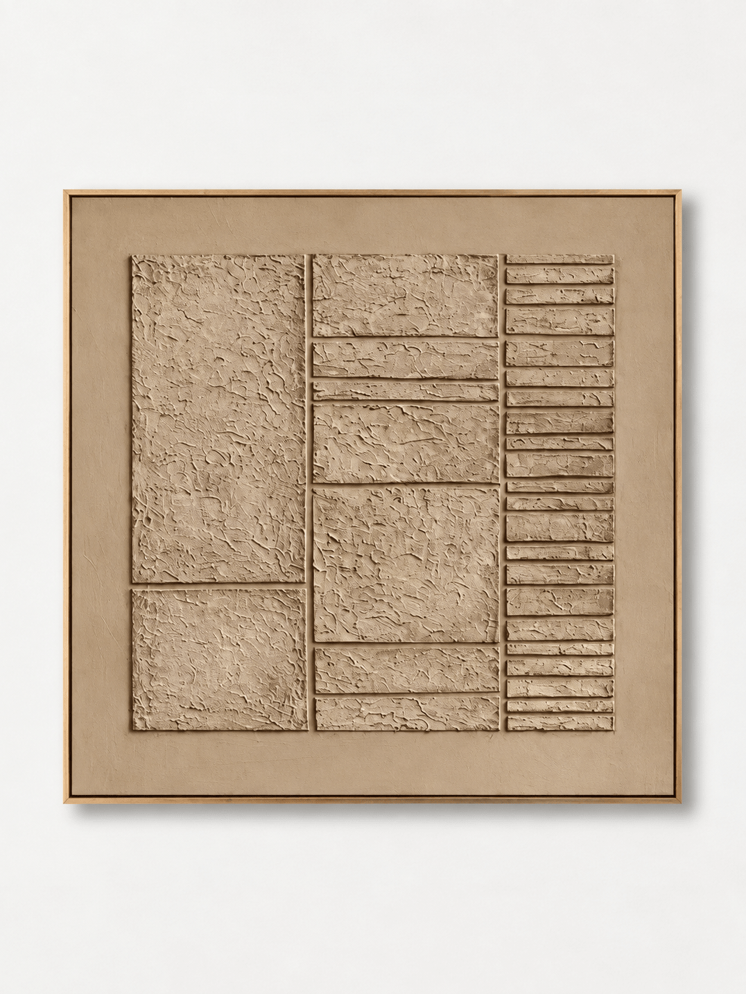 Hand-painted beige textured geometric wall art with monochrome sand-toned relief by Eliot Vermeer