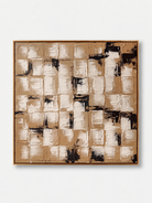 Hand-painted beige and black textured geometric wall art with cream and caramel impasto blocks by Eliot Vermeer