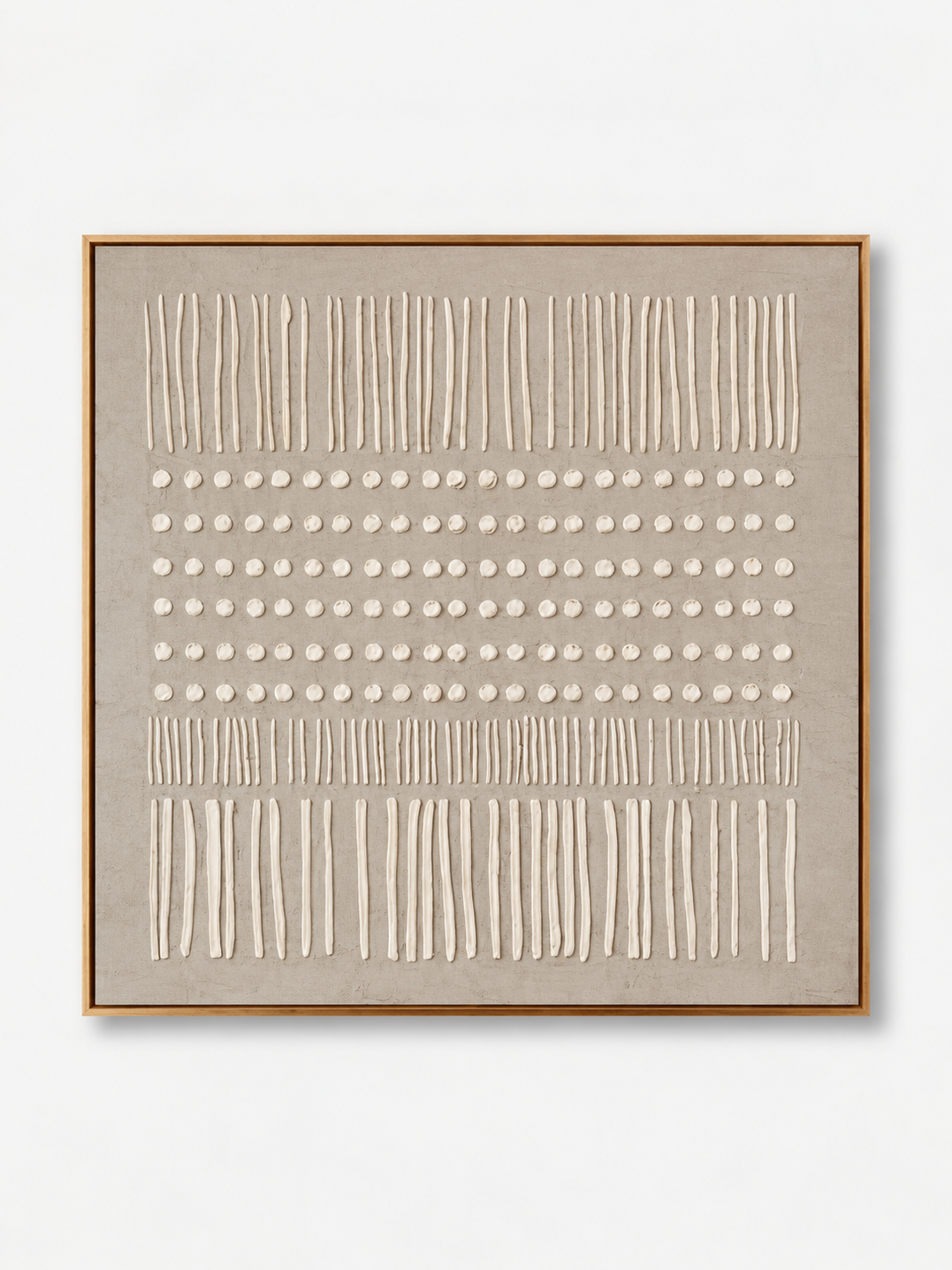 Hand-painted beige textured geometric wall art with raised ivory lines and dots on warm greige by Eliot Vermeer