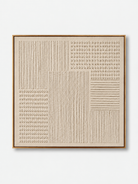Hand-painted white textured geometric wall art with sculptural ivory lines and relief symbols by Eliot Vermeer