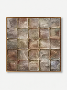 Hand-painted taupe textured geometric wall art with bronze-toned brown and pewter gray square blocks by Eliot Vermeer