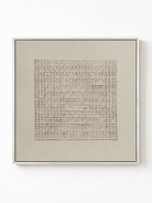 Hand-painted white 3D textured square canvas with an irregular raised rectangular grid on an ivory background