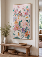 Romantic pink flower painting with 3D impasto texture for bedroom and living room decor