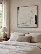 Minimalist woman line art painting with ivory, grey and black textured details